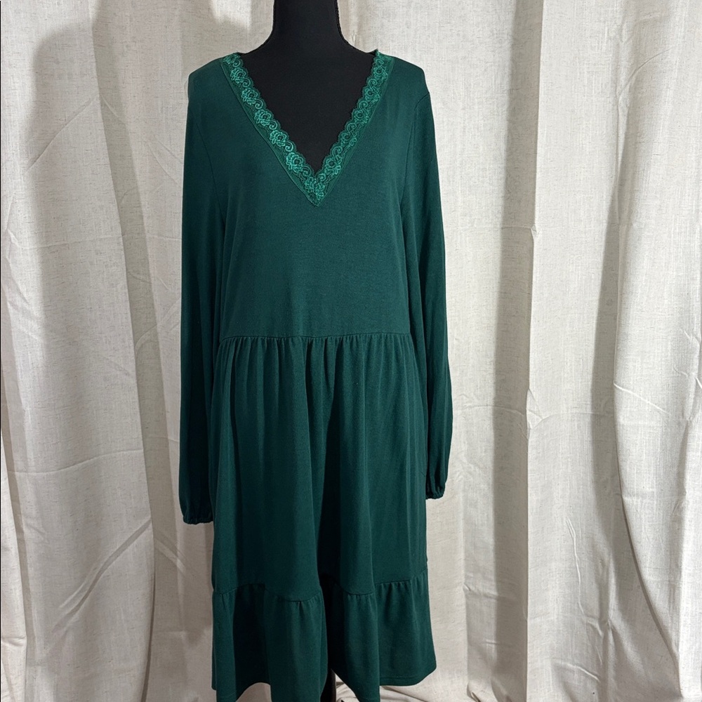 Elegant Green Lace Trim Dress